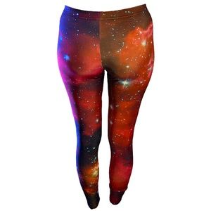 Womens Red Galaxy Rave Festival Leggings